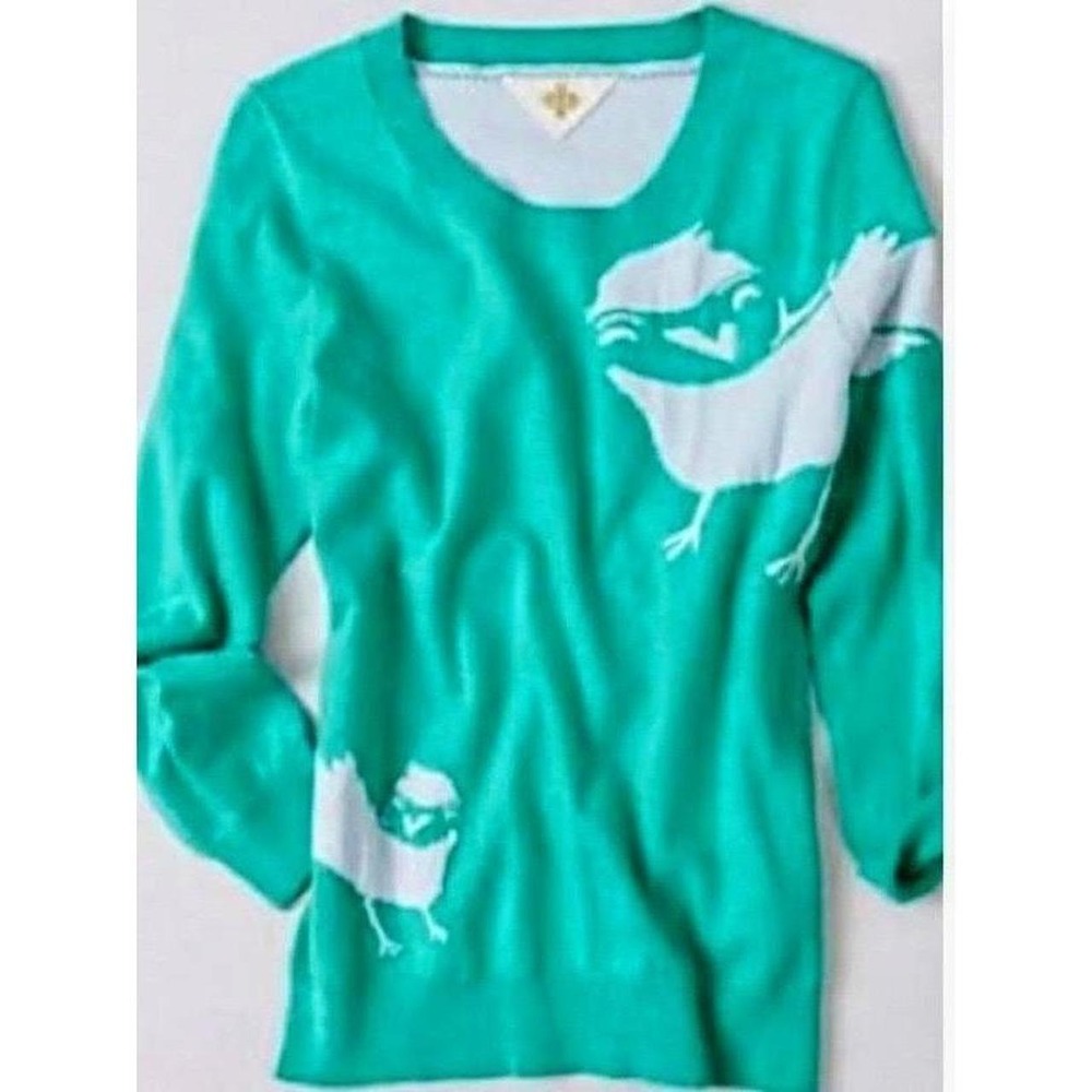 Anthropologie HWR Monogram Empty Nest Bird Sweater Green Suburgatory size XL - Picture 3 of 5